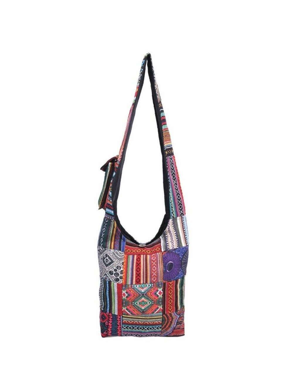 Patched Graphic Printed Cotton Hippie Hobo Bag